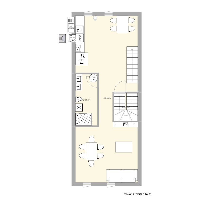 Apart thimoté 2. Plan de 3 pièces et 53 m2