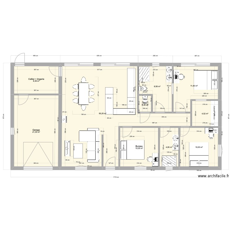 MAISON PLAIN PIED 130 M2 RECTANGLE 3 CHAMBRES. Plan de 0 pièce et 0 m2