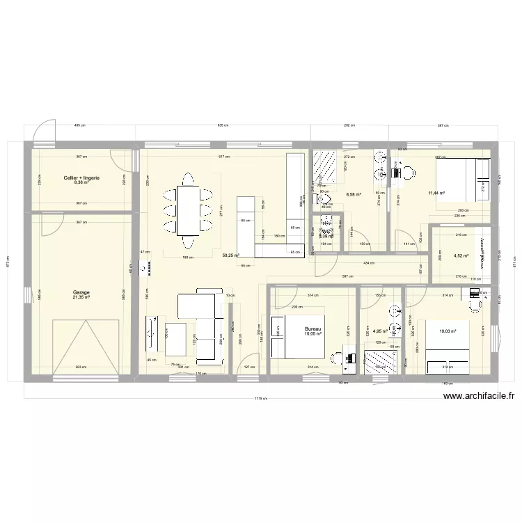 MAISON PLAIN PIED 130 M2 RECTANGLE 3 CHAMBRES. Plan de 