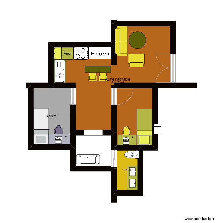 🥥 . Plan de 3 pièces et 28 m2