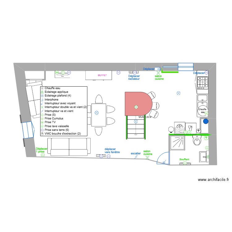 2É  MODIF ELEC 16. Plan de 2 pièces et 44 m2