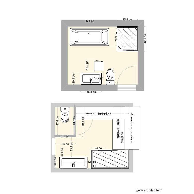HV SDB2. Plan de 3 pièces et 16 m2