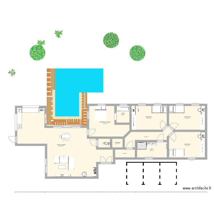 villa piscine. Plan de 11 pièces et 134 m2