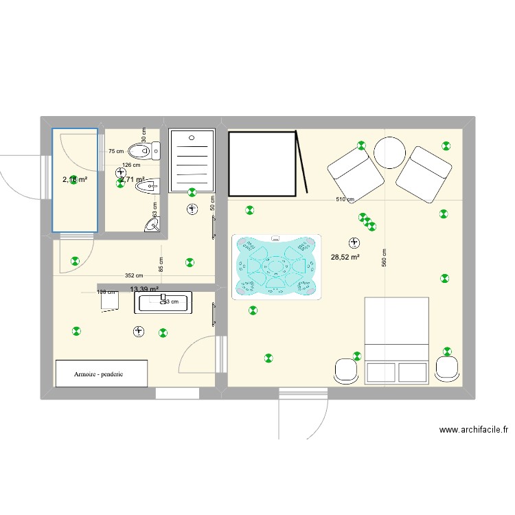 SPA et SDB 3. Plan de 4 pièces et 47 m2