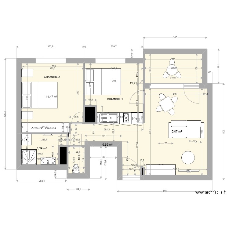T2T3 Marlyse Mireles cuisine couloir sans ilot. Plan de 0 pièce et 0 m2
