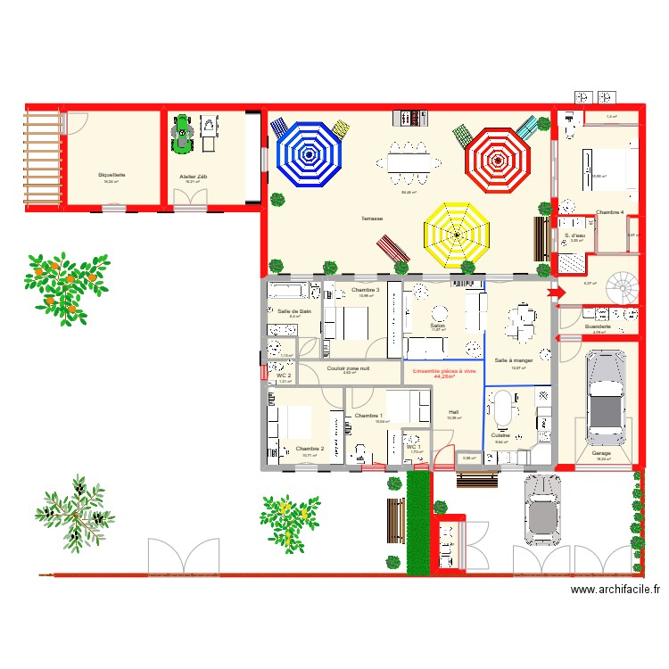 Zeb 3. Plan de 24 pièces et 261 m2