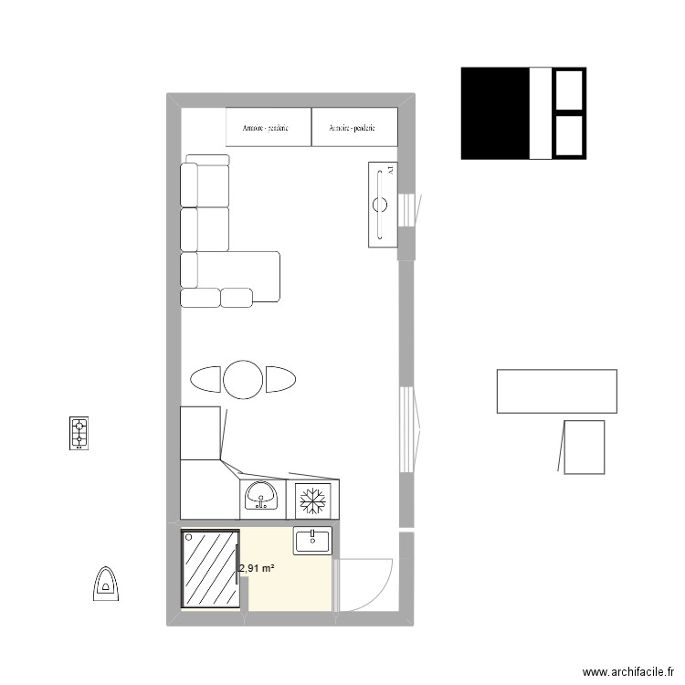 Studio 15m2 bis. Plan de 0 pièce et 0 m2