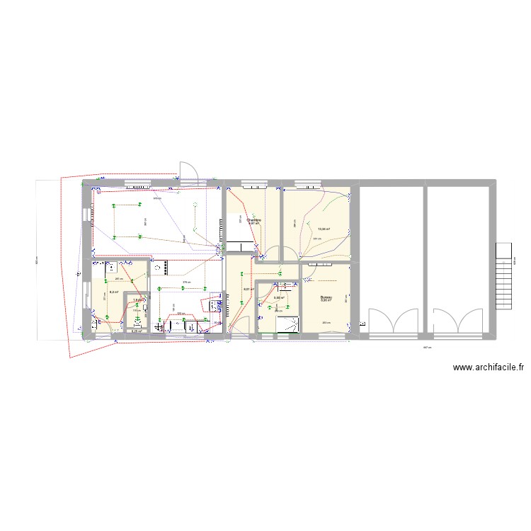 Plan vierge. Plan de 8 pièces et 56 m2