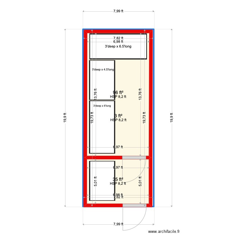 Mil Ireland. Plan de 3 pièces et 27 m2