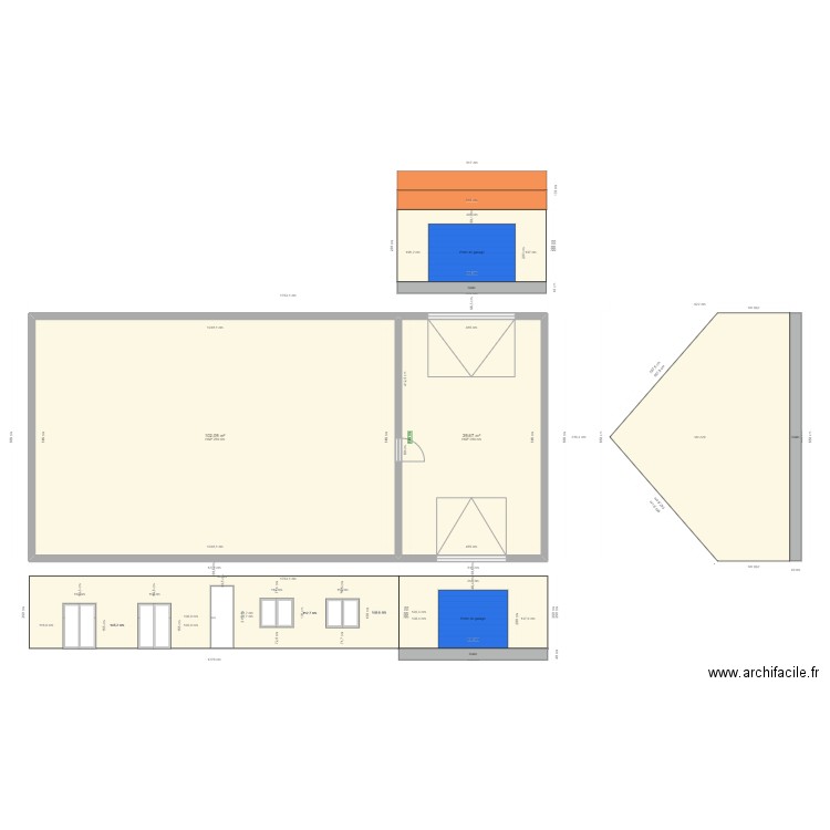 projet garage. Plan de 2 pièces et 142 m2