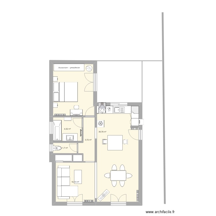 Idéal. Plan de 5 pièces et 60 m2