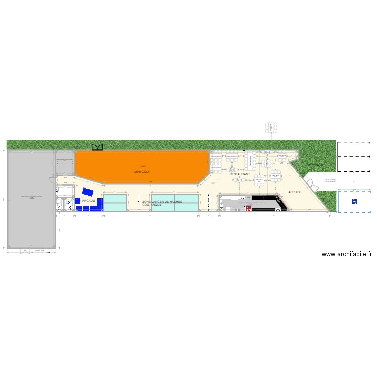 LOCAL BOE minigolf projet. Plan de 14 pièces et 469 m2