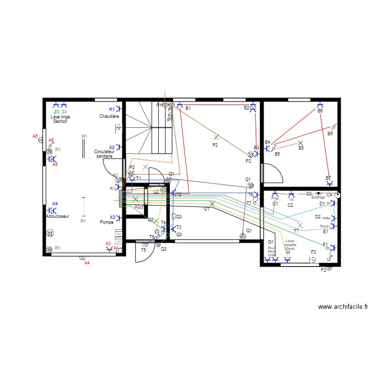 Cablage Rez de chaussée Floreffe. Plan de 6 pièces et 39 m2