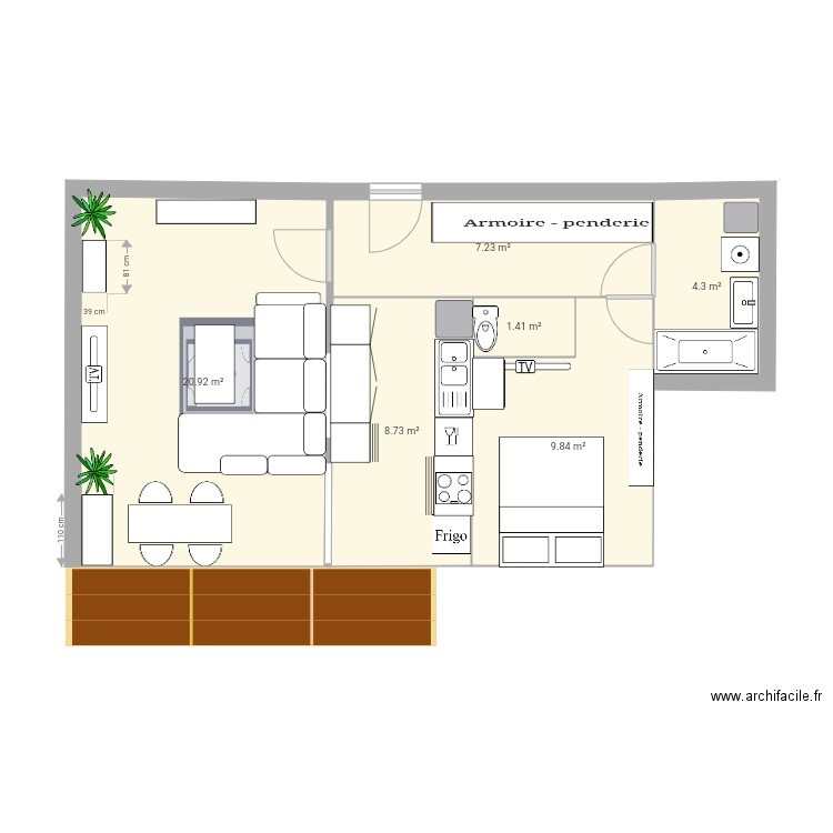 Salon et cuisine canap actuel 2. Plan de 0 pièce et 0 m2