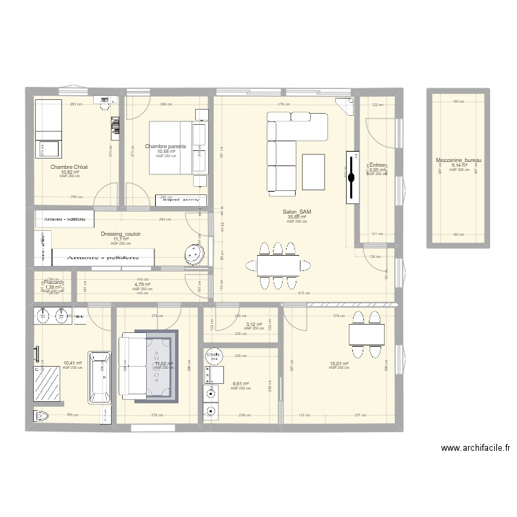 L'isle jourdain. Plan de 13 pièces et 136 m2