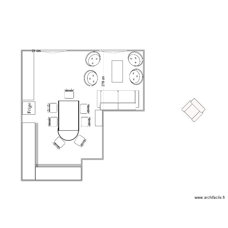 Diderot R1 salon. Plan de 1 pièce et 26 m2