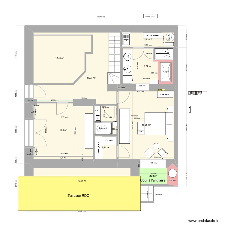 Appart Gavelière RDJ 3 sept. Plan de 18 pièces et 206 m2