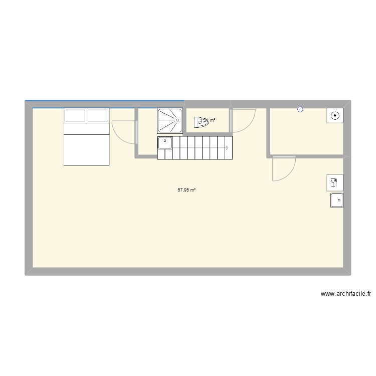 1ER. Plan de 2 pièces et 59 m2