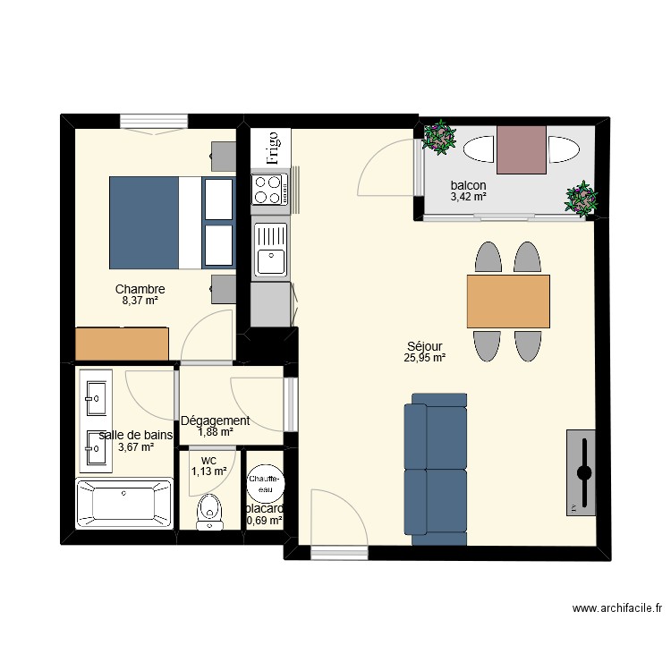 dossetto. Plan de 8 pièces et 45 m2