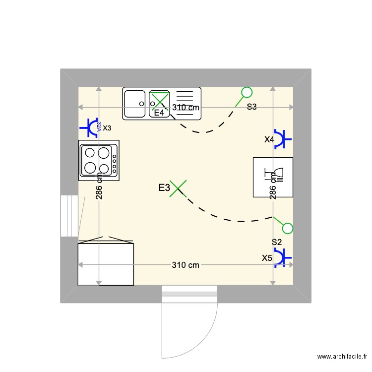 Plan Cuisine. Plan de 1 pièce et 9 m2