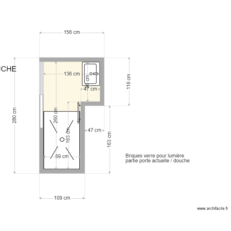 SALLE DE DOUCHE SOUS SOL. Plan de 1 pièce et 3 m2