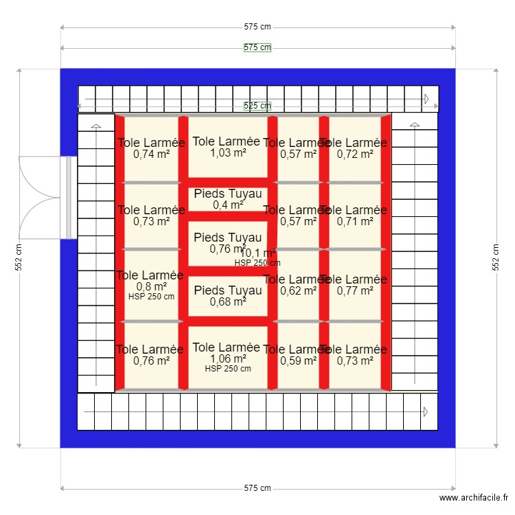 Regie des eaux plan recouvrement du sol . Plan de 18 pièces et 39 m2