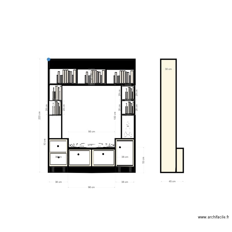 bibliotheque mur 7. Plan de 21 pièces et 4 m2