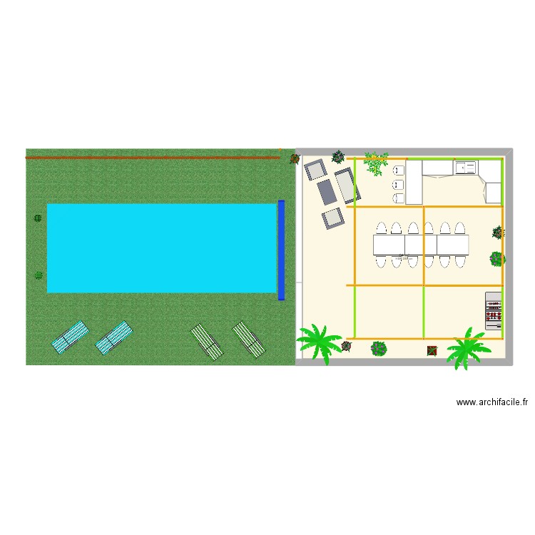 Terrasse piscine. Plan de 1 pièce et 64 m2