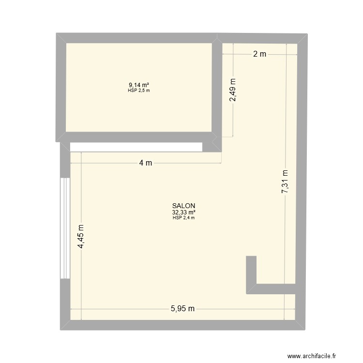 GIMEL Salon et Terrasse. Plan de 2 pièces et 41 m2