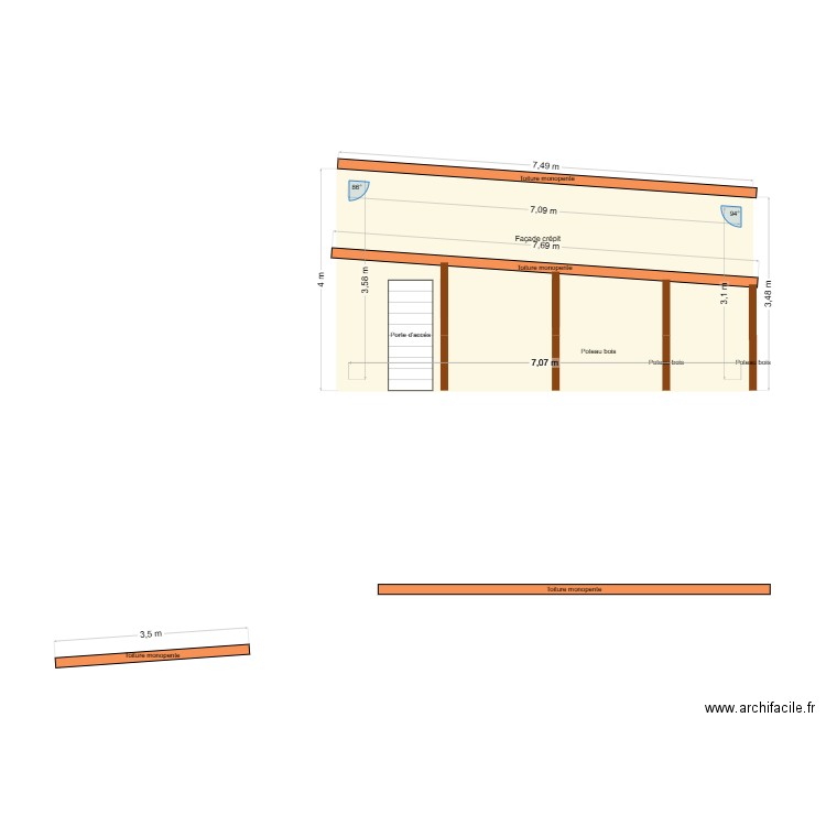 facade porte de garage2. Plan de 1 pièce et 24 m2