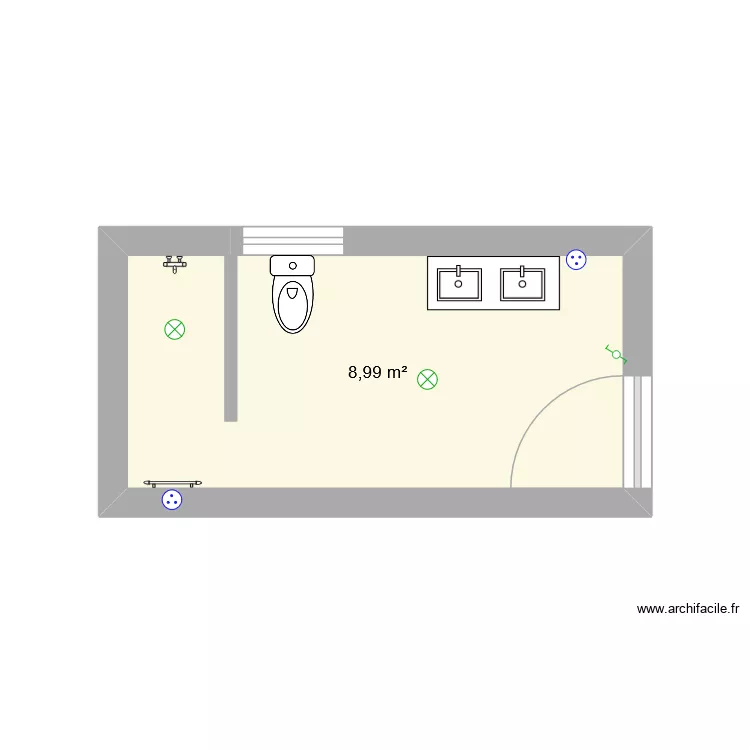 salle de bain 2. Plan de 1 Pièce et 9 m²