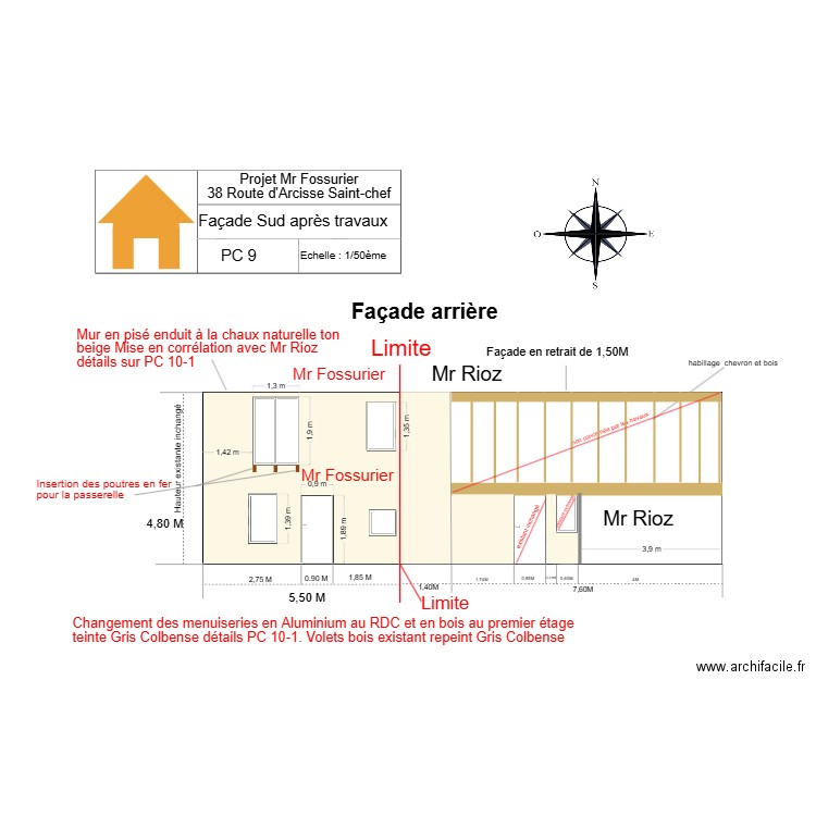PC 9  Façade Sud après travaux avec détails Florian. Plan de 0 pièce et 0 m2