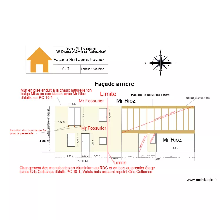 PC 9  Fa&ccedil;ade Sud apr&egrave;s travaux avec d&eacute;tails Florian. Plan de 