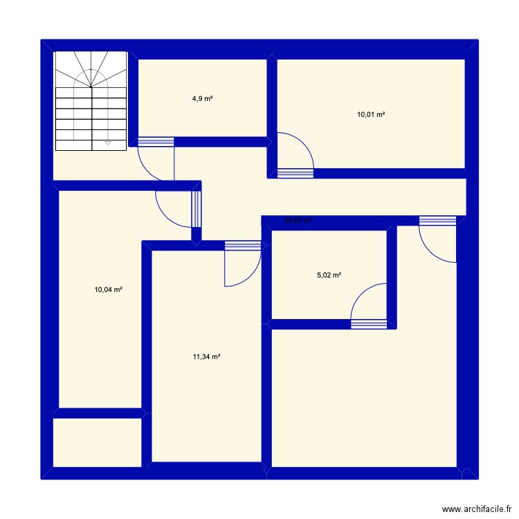 Ferme 1er étage . Plan de 6 pièces et 89 m2