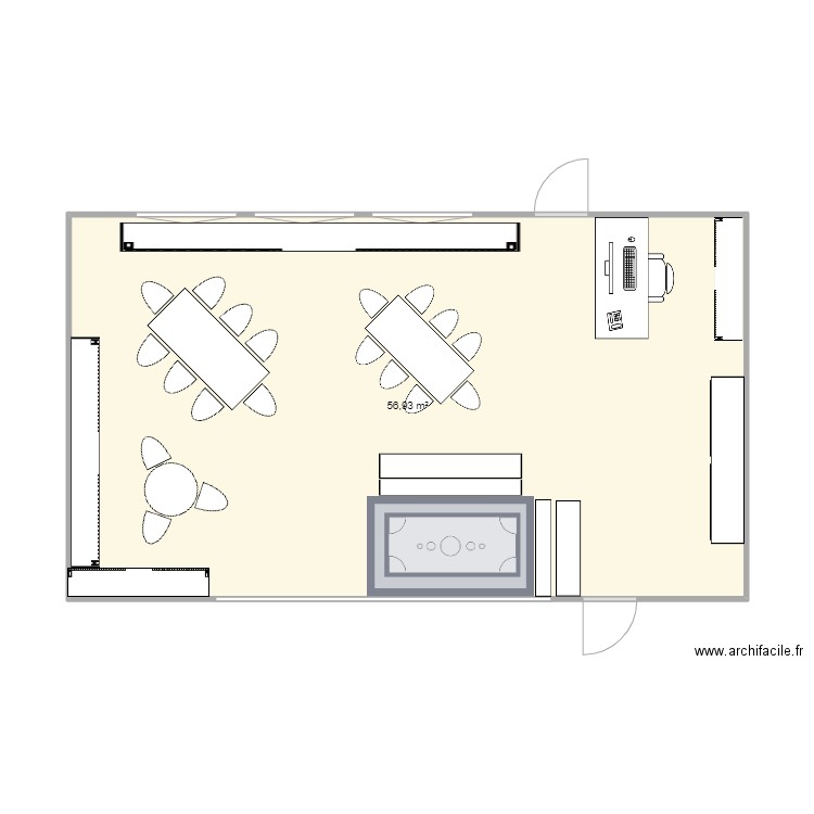 classe clos . Plan de 1 pièce et 57 m2