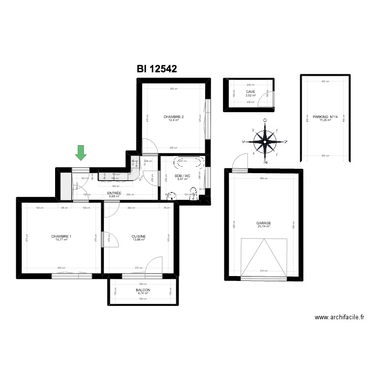 BI 12542. Plan de 12 pièces et 96 m2