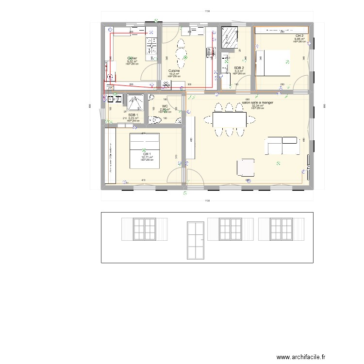 Final 16-3-002. Plan de 8 pièces et 86 m2