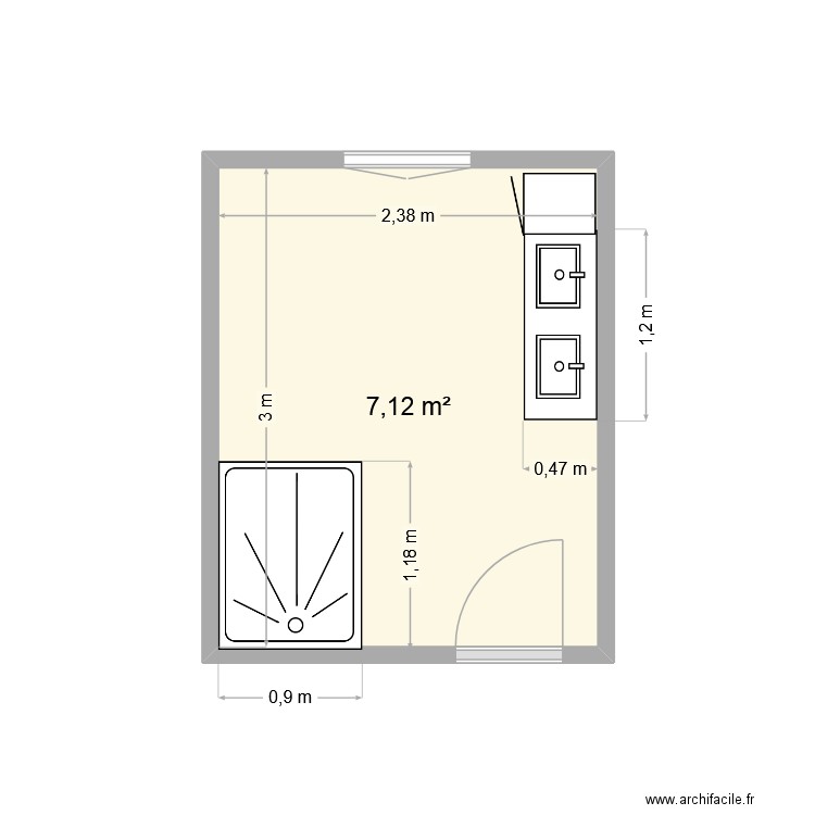 sdb manon. Plan de 1 pièce et 7 m2