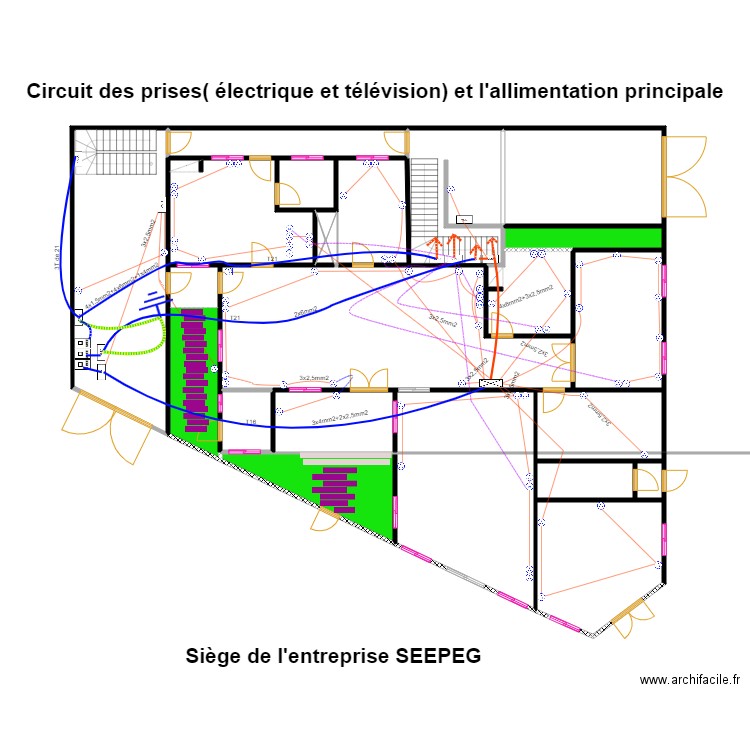 plan des prises DG 1. Plan de 23 pièces et -1590 m2