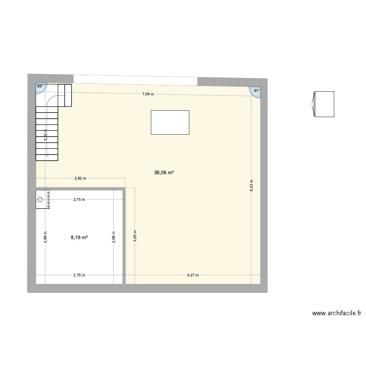 RDV Grange. Plan de 2 pièces et 44 m2