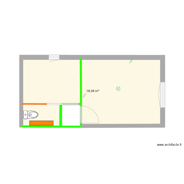 rdc. Plan de 1 pièce et 18 m2