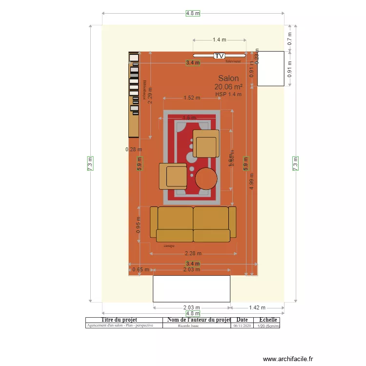 Agencement salon plan Vue perspective modifier 061120. Plan de 