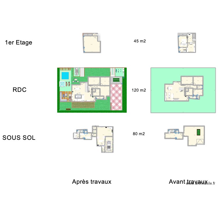 Sous Sol 2. Plan de 44 pièces et 1577 m2