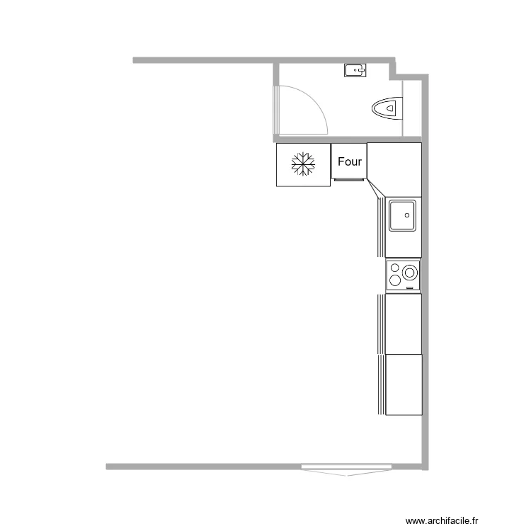 Cuisine toilette visiteur. Plan de 