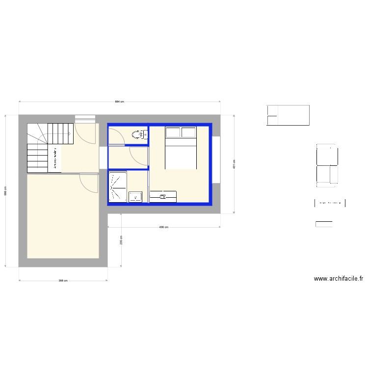 extension maison. Plan de 6 pièces et 48 m2