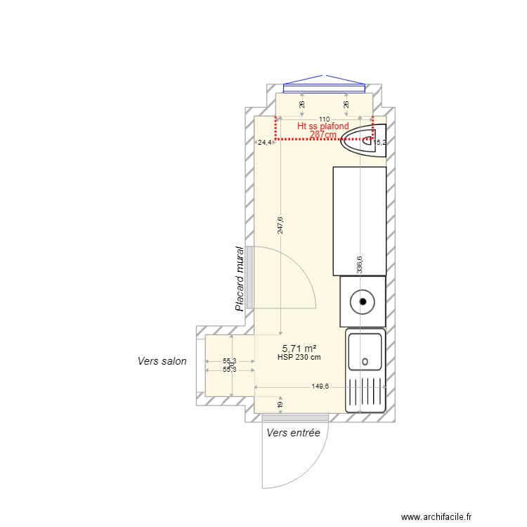 Buanderie. Plan de 1 pièce et 6 m2