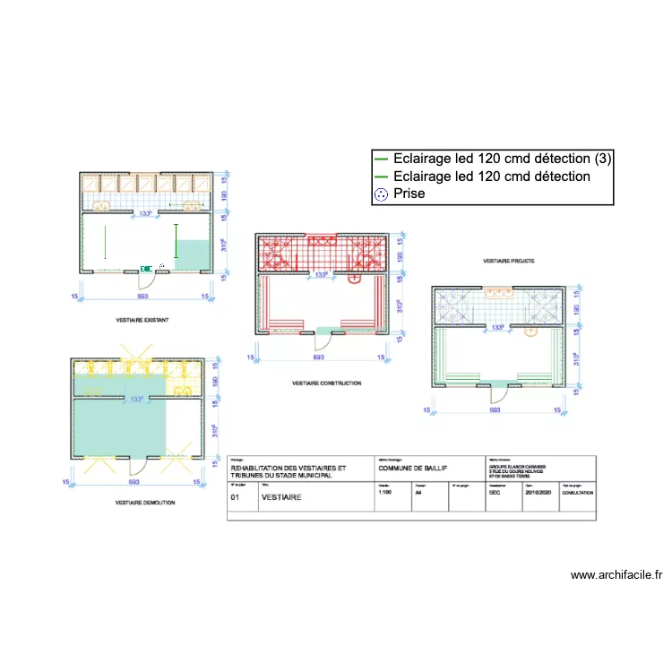 Plan vestiare stade. Plan de 