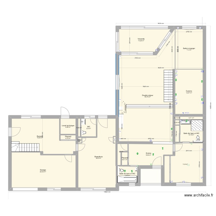 Plan tous niveaux terrain soussol rez1er. Plan de 33 pièces et 1401 m2