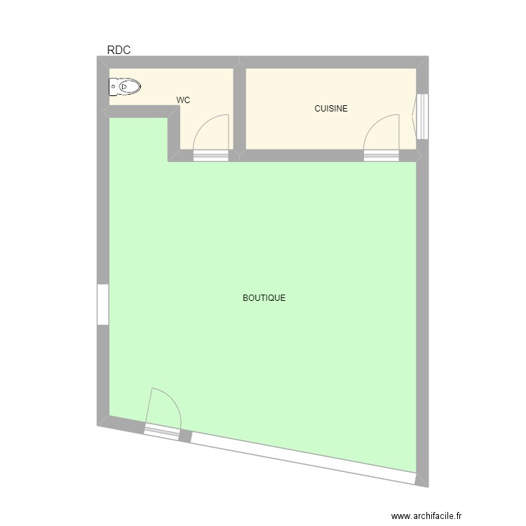 MARSAUDON rdc dt. Plan de 3 pièces et 53 m2