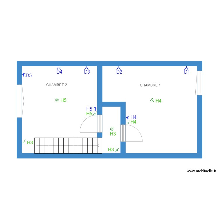 MONS ETAGE. Plan de 2 pièces et 39 m2